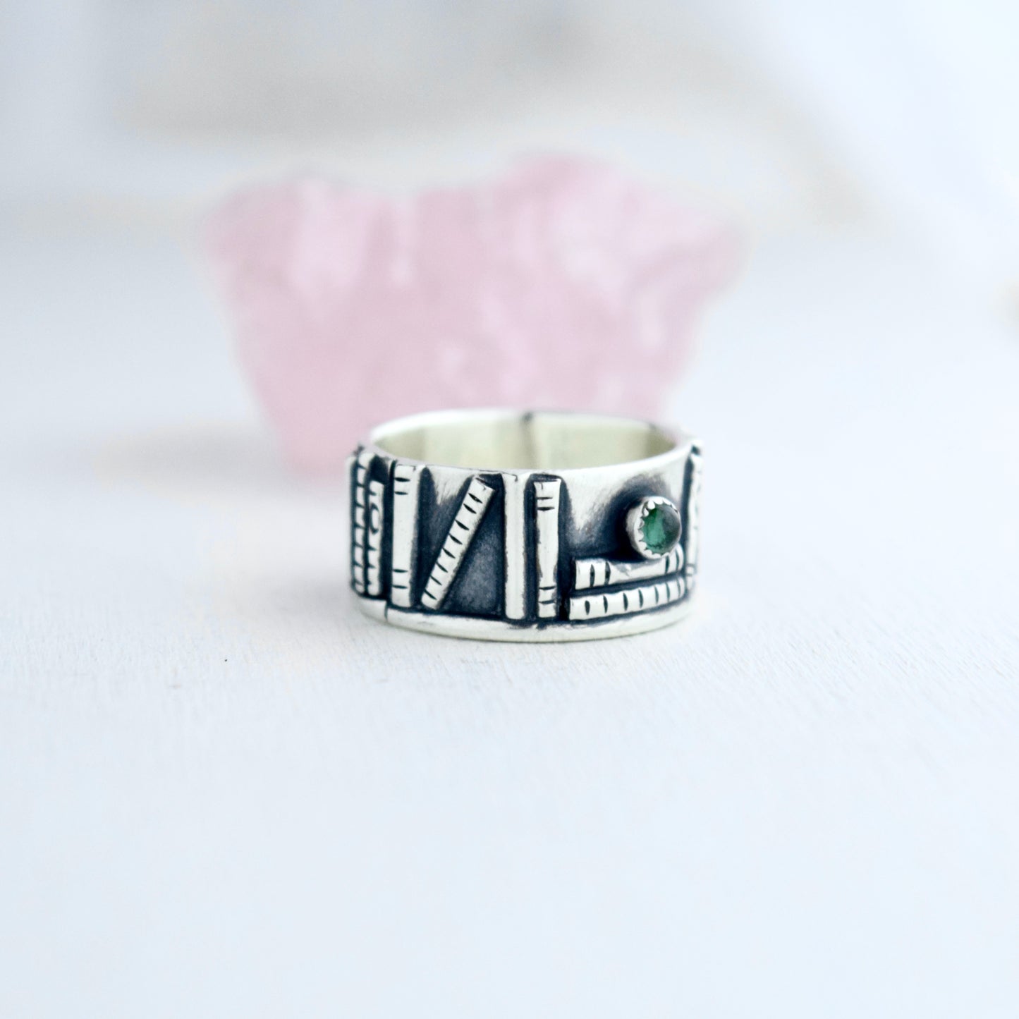 Bookshelf Ring Band with Blue Topaz and Blue Tourmaline Size 6.25