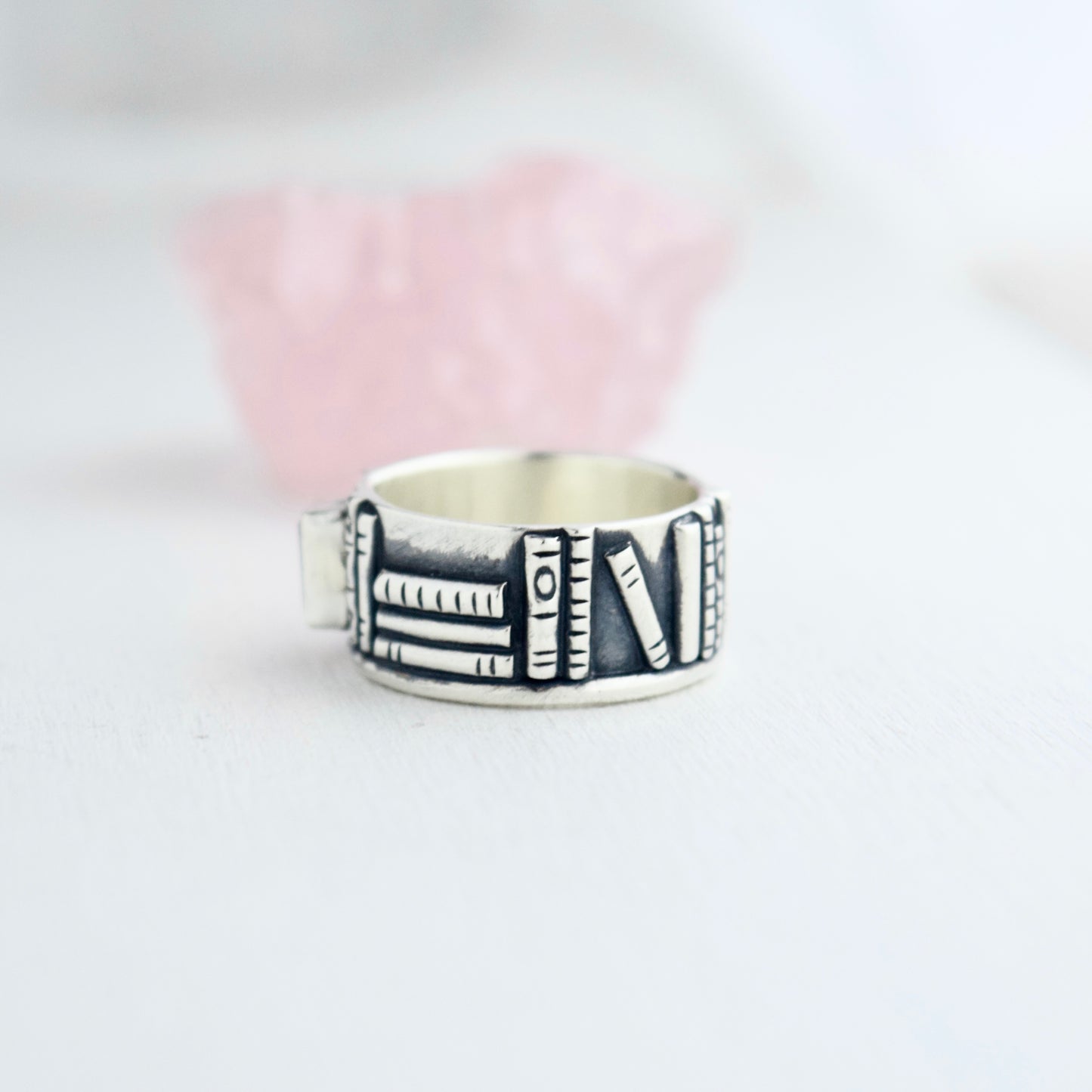 Bookshelf Ring Band with Blue Topaz and Blue Tourmaline Size 6.25