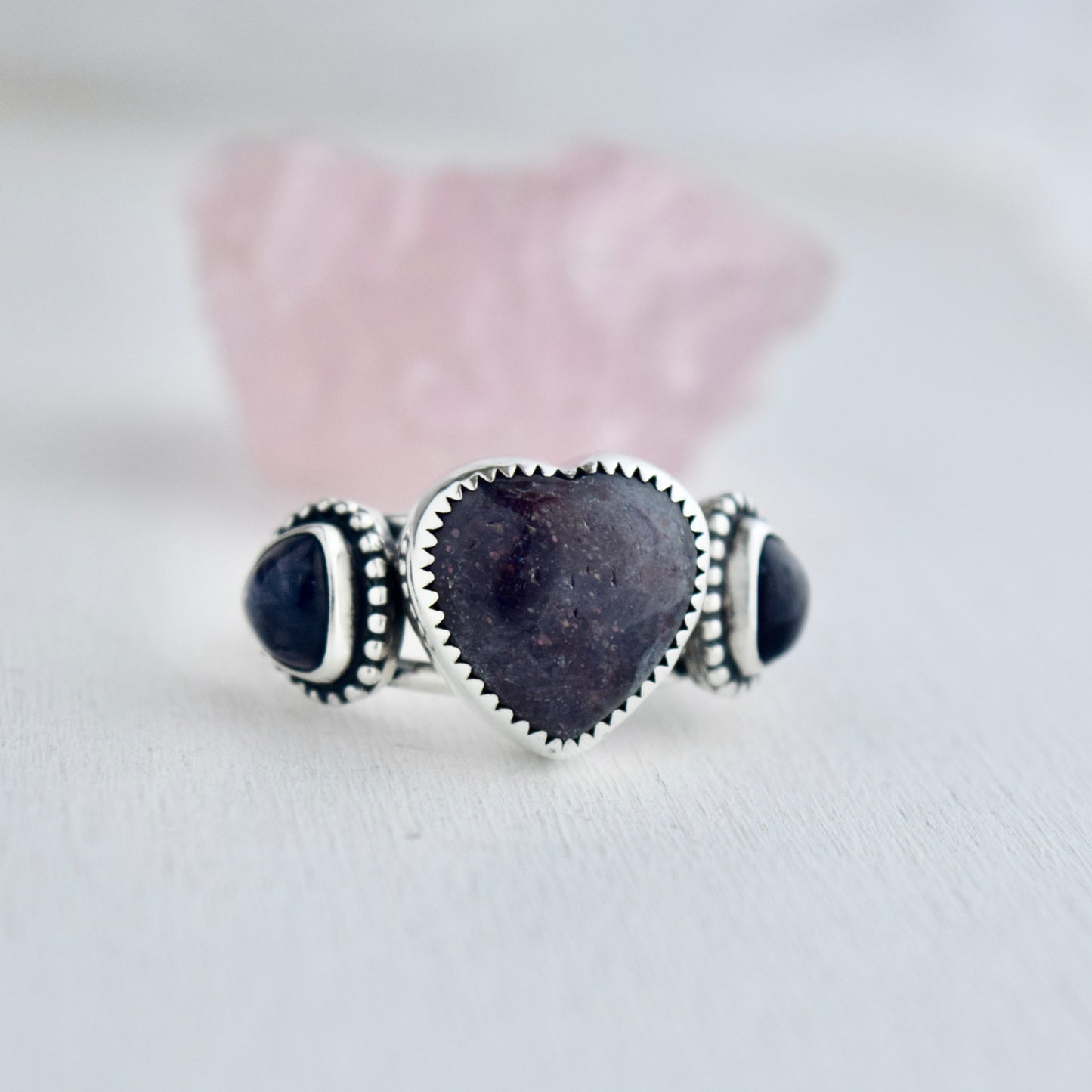 Heart Ring with Iolite Size 9