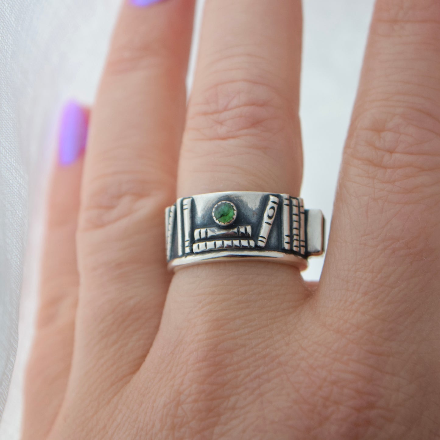 Bookshelf Ring Band with Blue Topaz and Blue Tourmaline Size 6.25