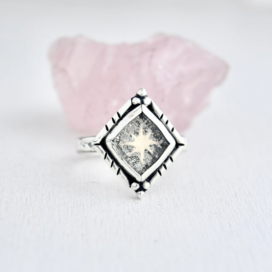 Star Dust Ring with Clear Quartz, Gold Fill, and Sterling Silver Dust Size 9