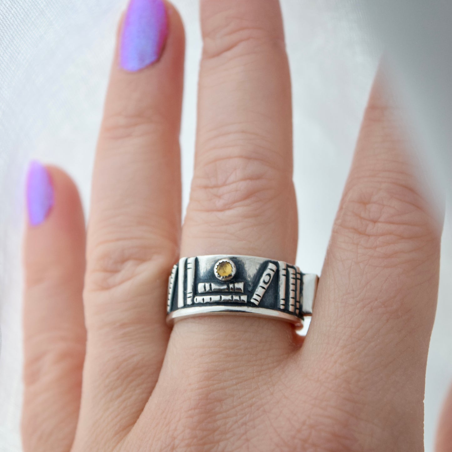 Bookshelf Ring Band with Citrine Size 8