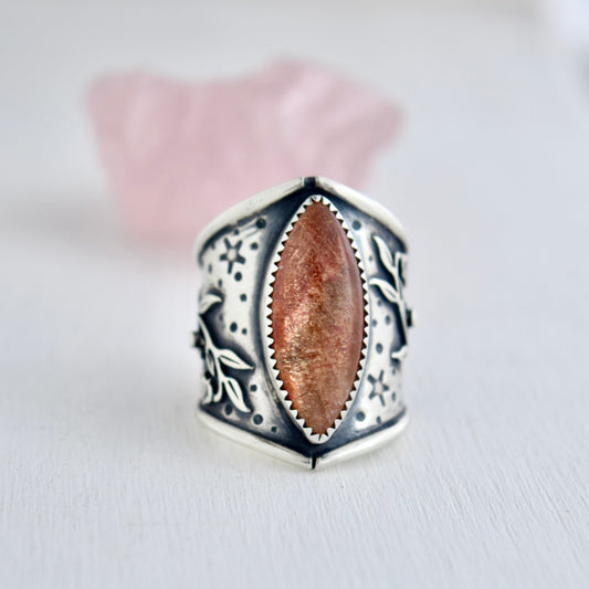 Belladonna Armor Shield Ring with Sunstone size 6