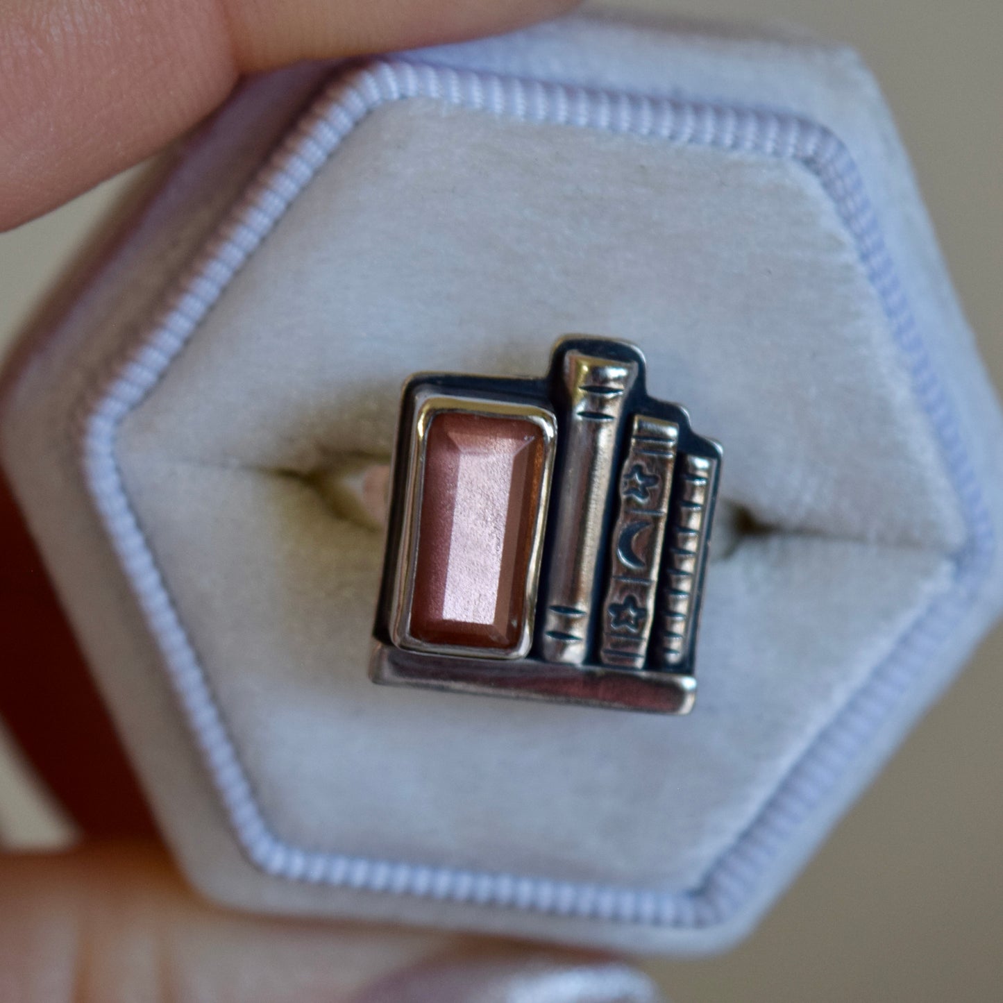Bookshelf Ring with Sunstone Size 8