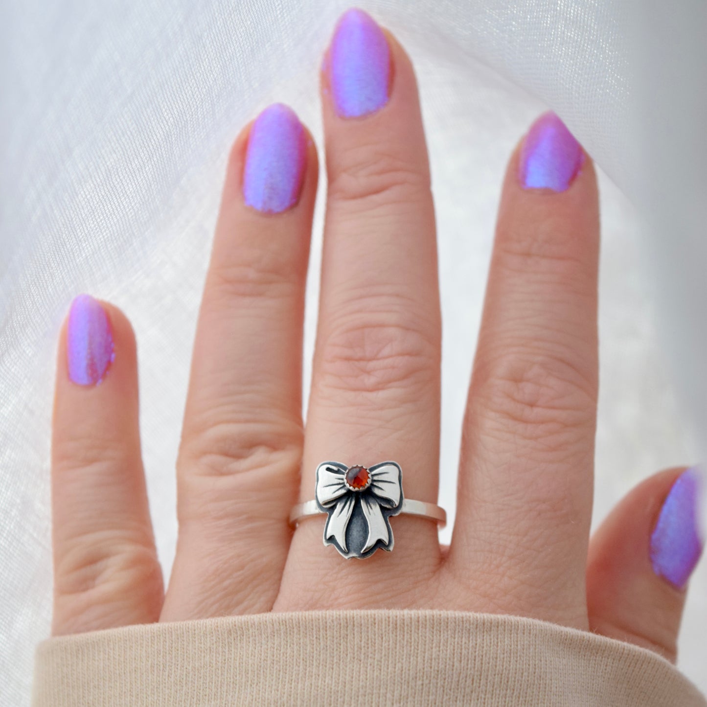 Garnet Bow Ring size 8