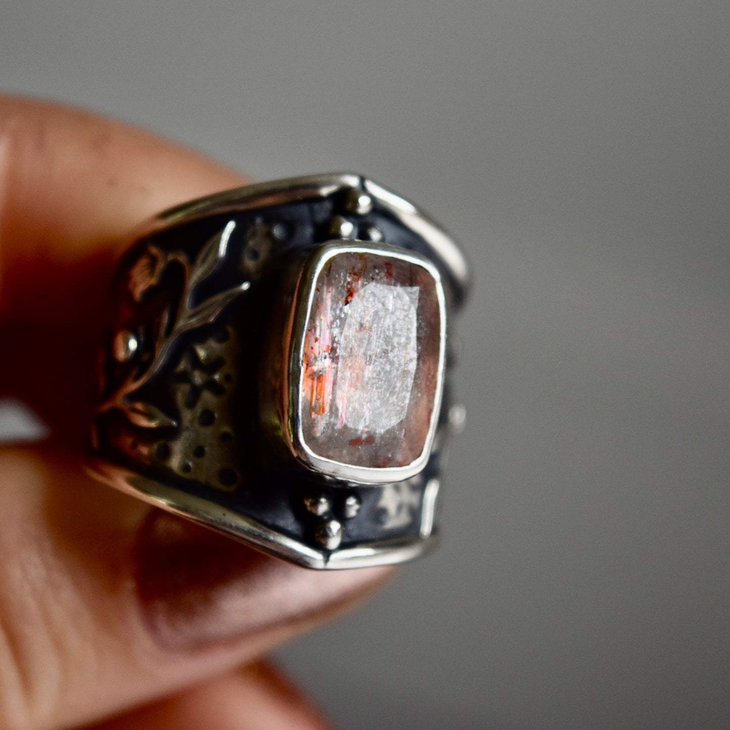 Belladonna Armor Shield Ring with Sunstone size 7.75