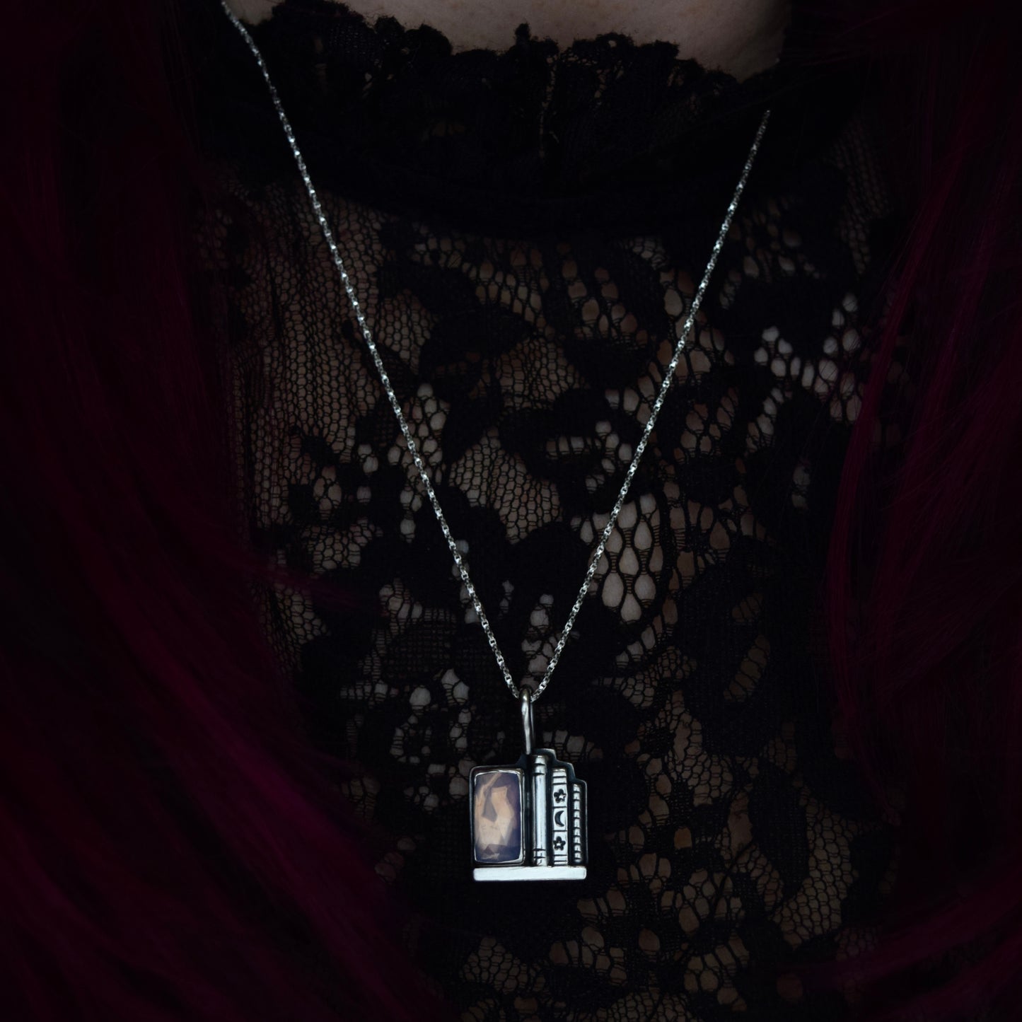 Bookshelf Necklace with Lavender Quartz