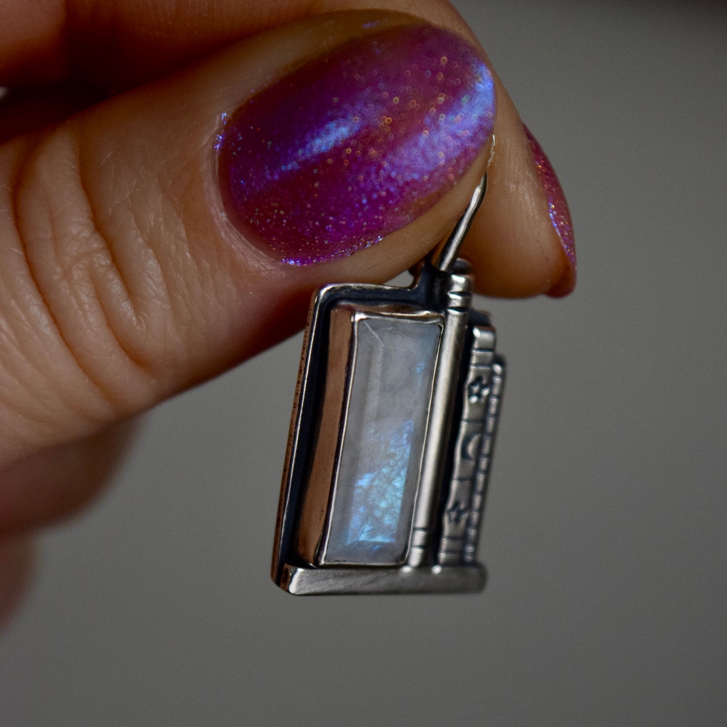 Bookshelf Necklace with Rainbow Moonstone