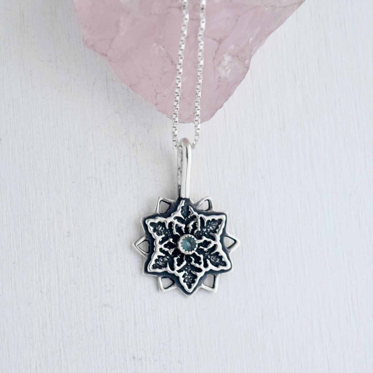 Snowflake Necklace with Blue Tourmaline