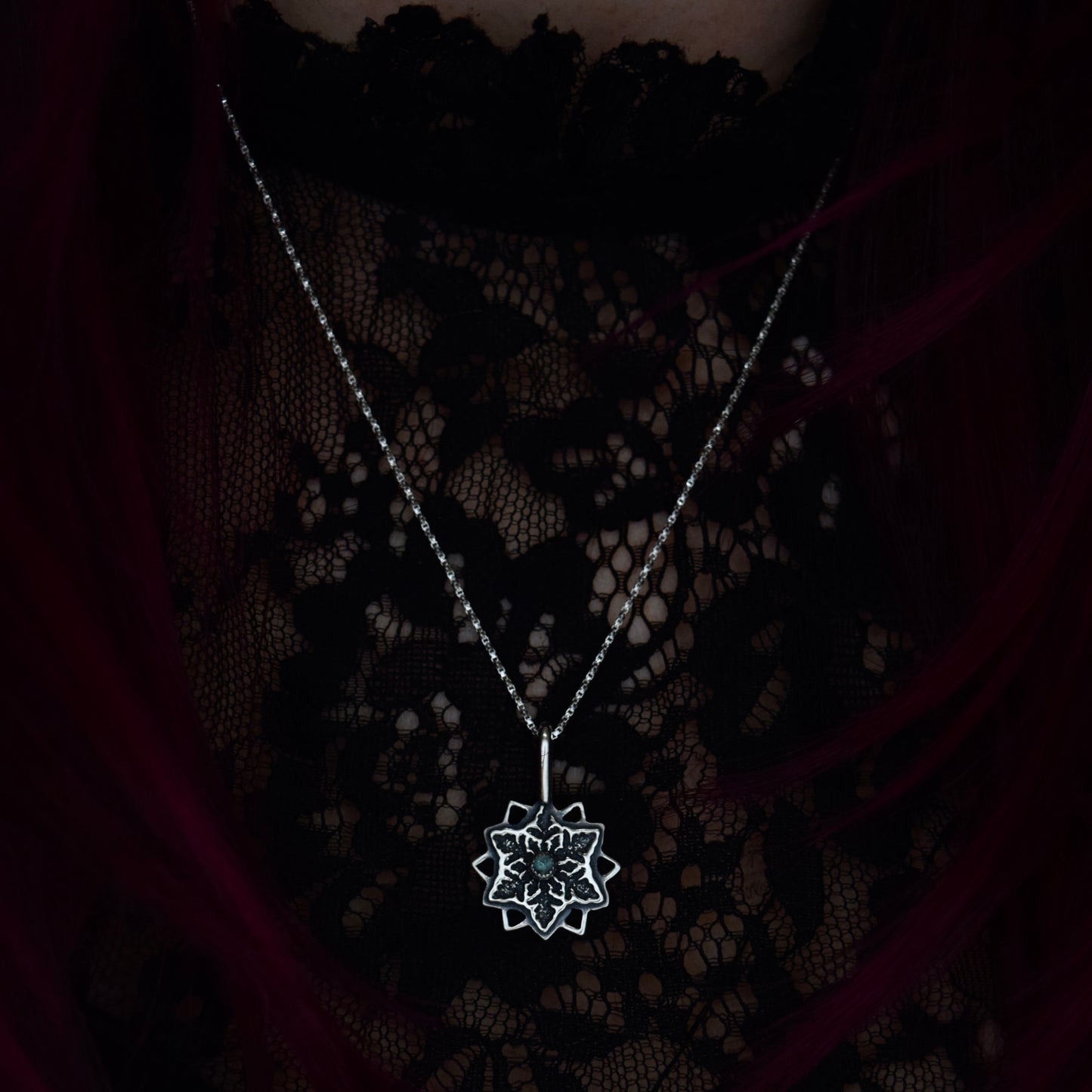 Snowflake Necklace with Blue Tourmaline