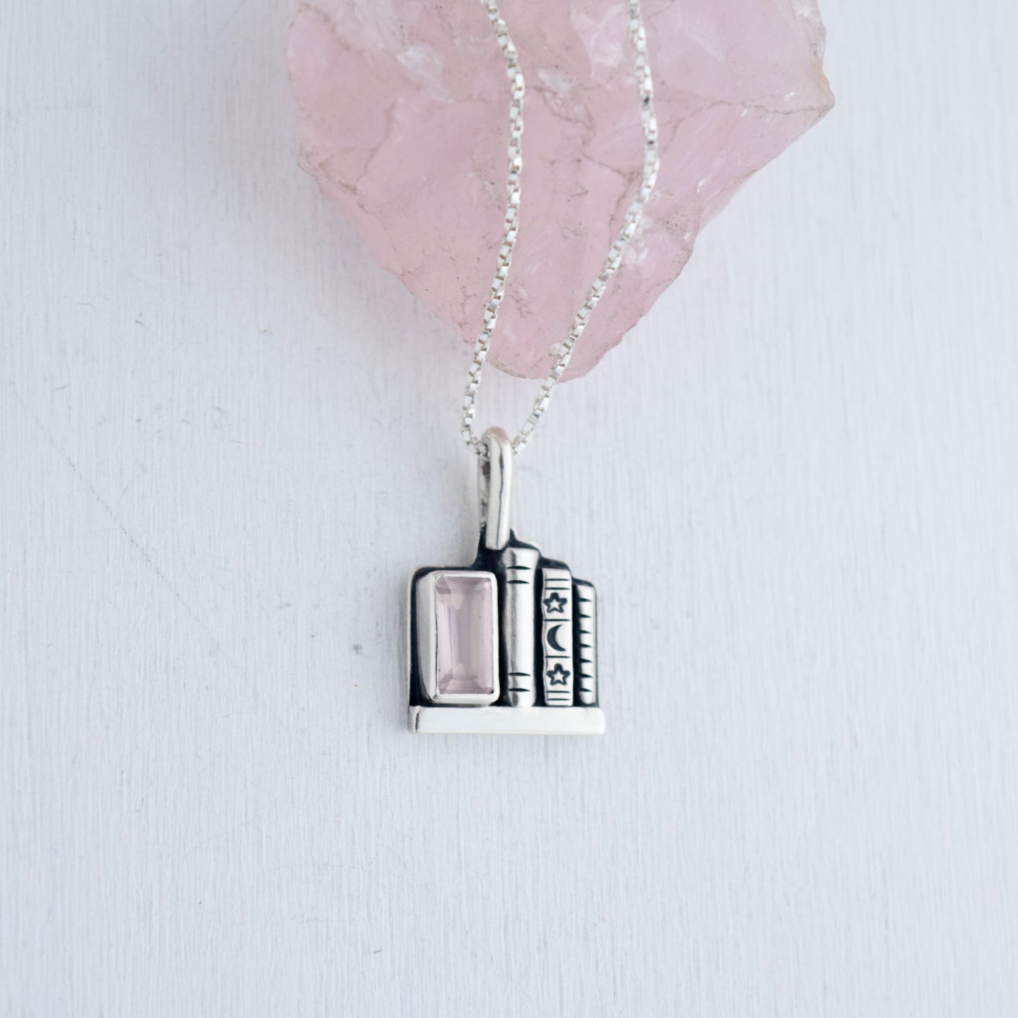 Bookshelf Necklace with Rose Quartz