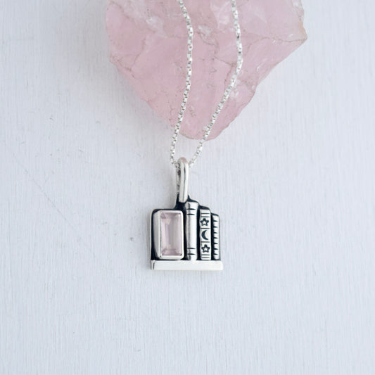 Bookshelf Necklace with Rose Quartz