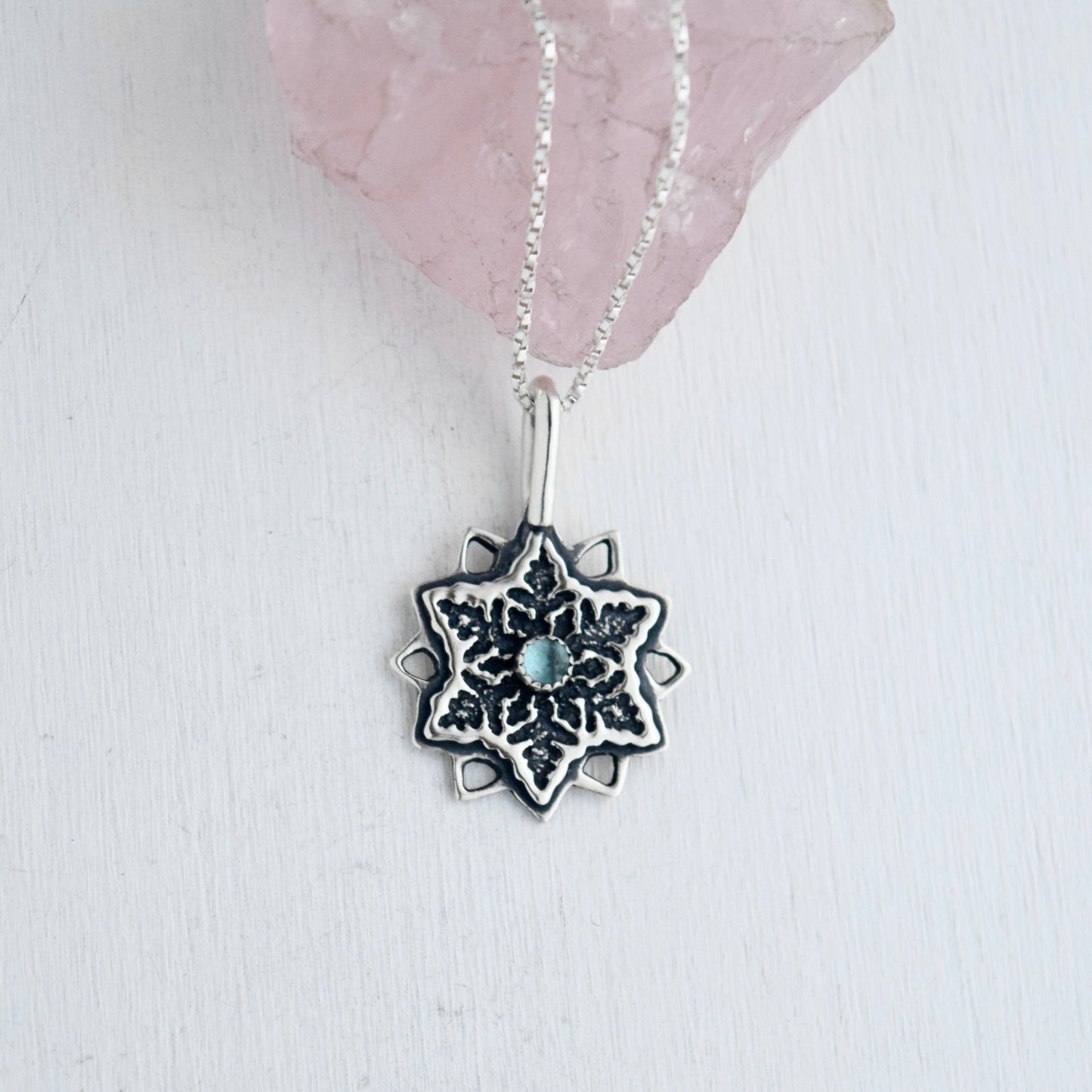 Snowflake Necklace with Blue Tourmaline
