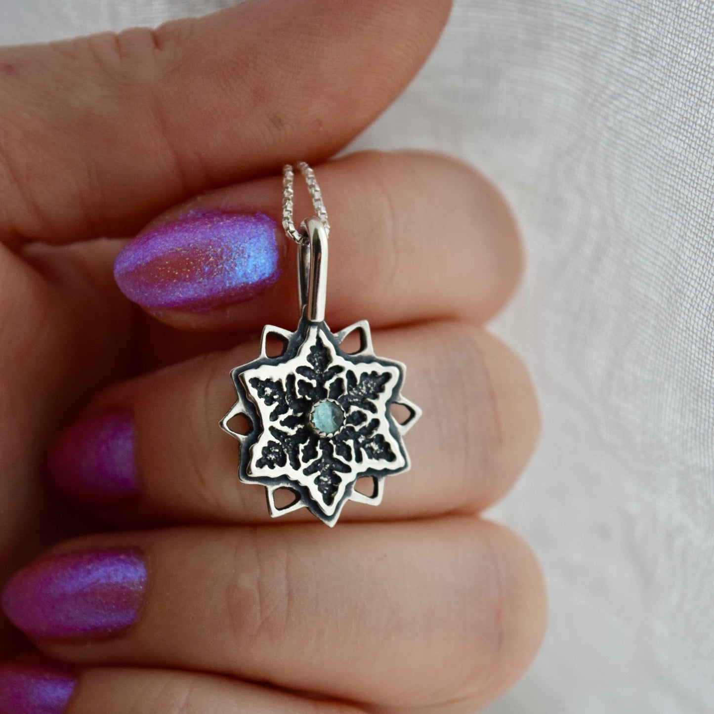 Snowflake Necklace with Blue Tourmaline