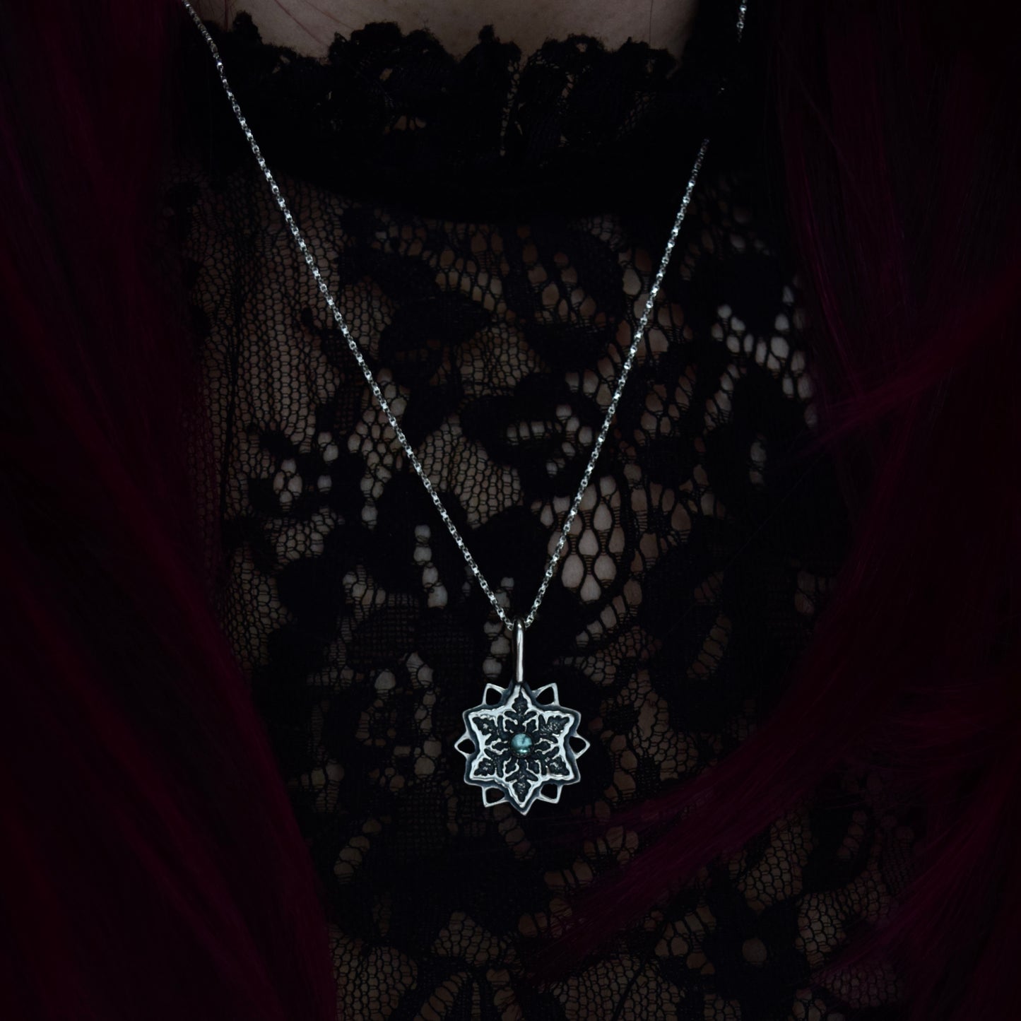 Snowflake Necklace with Blue Tourmaline