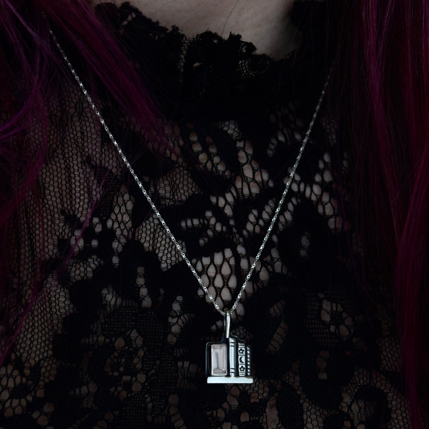 Bookshelf Necklace with Rose Quartz