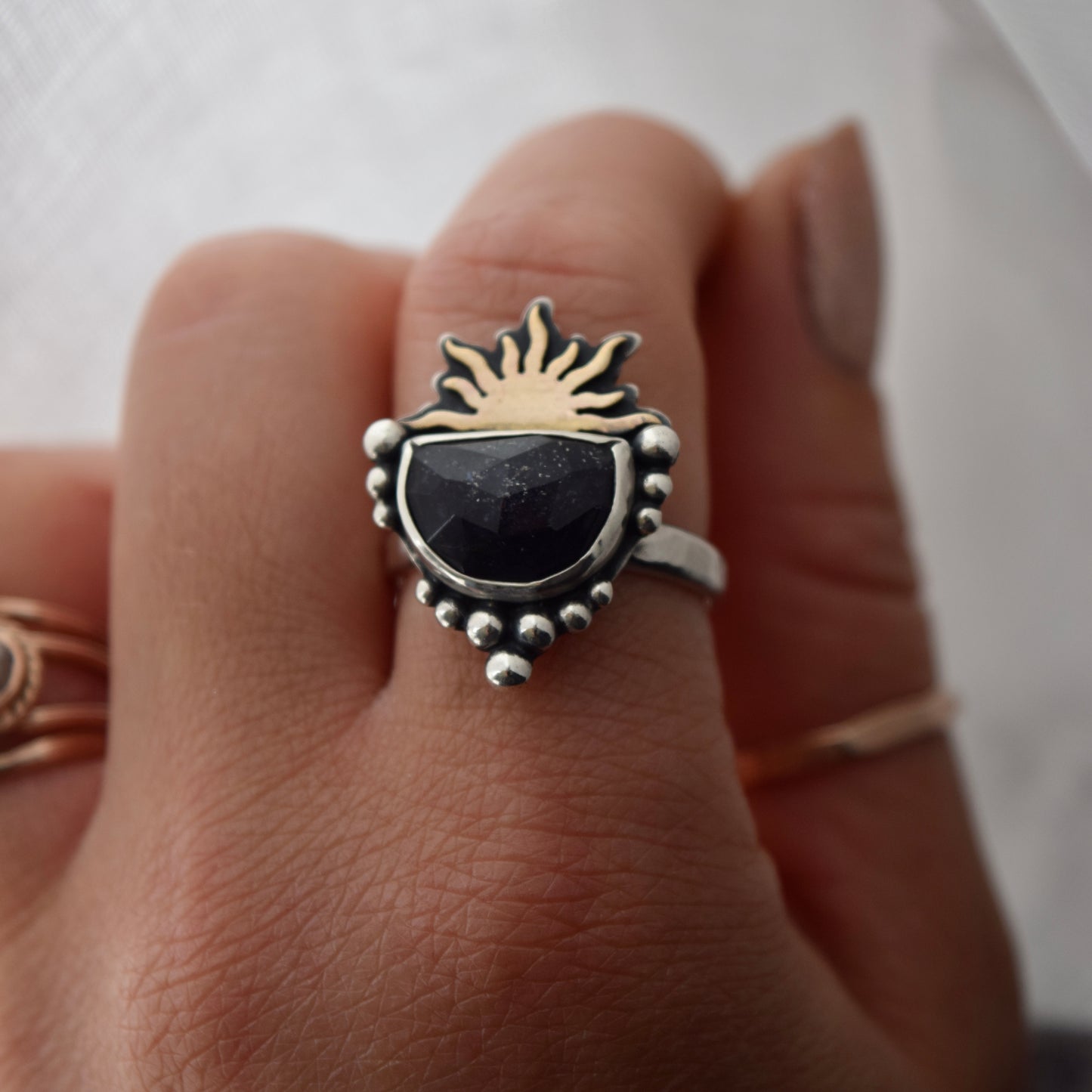 Sunrise Ring with Iolite and Gold Fill Size 8