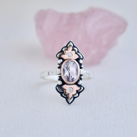 Lavender Quartz and .01c/.02c Diamonds with 14k Solid Rose Gold Ring Size 6.5