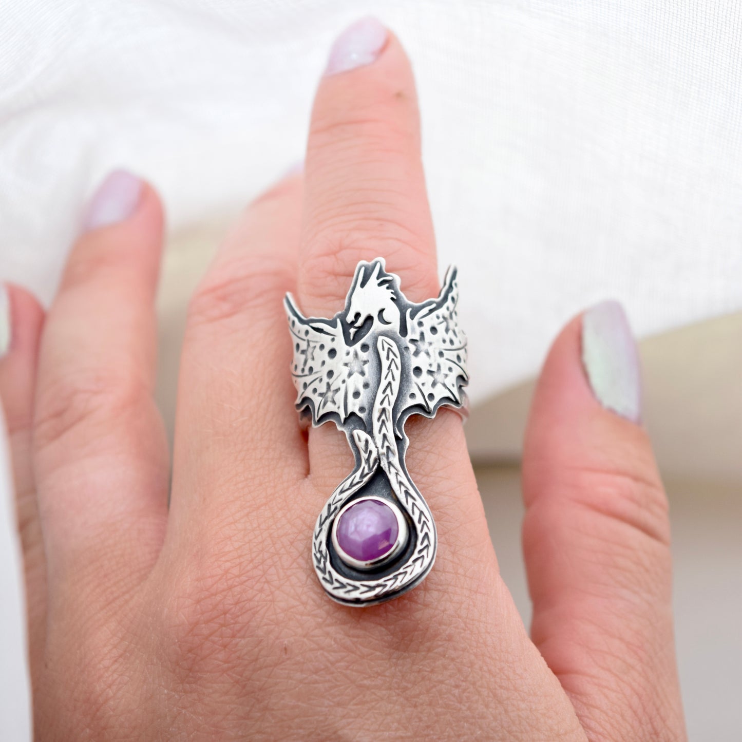 Midnight Dragon Ring with Sapphire size 8.25