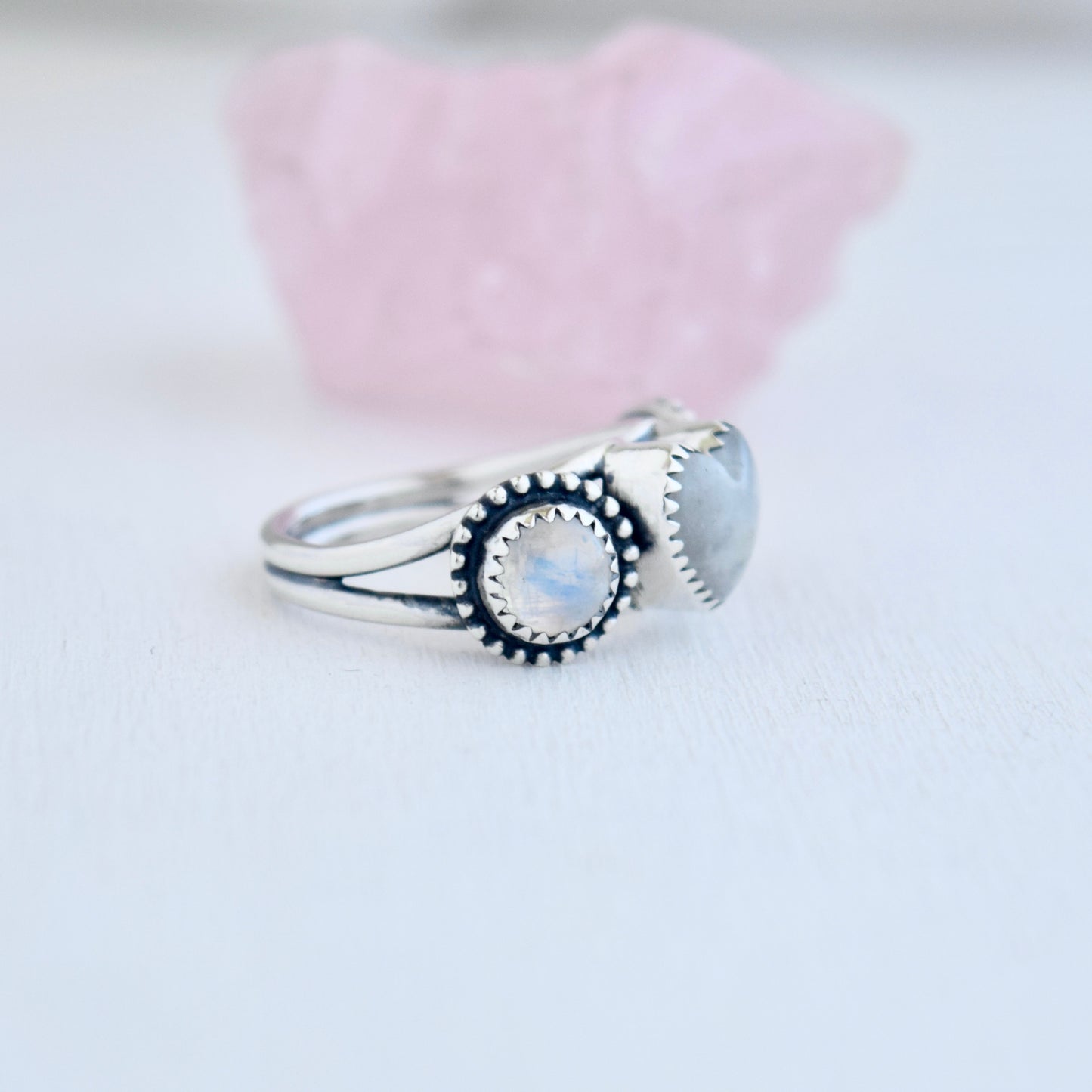 Heart Ring with Rainbow Moonstone size 6.5