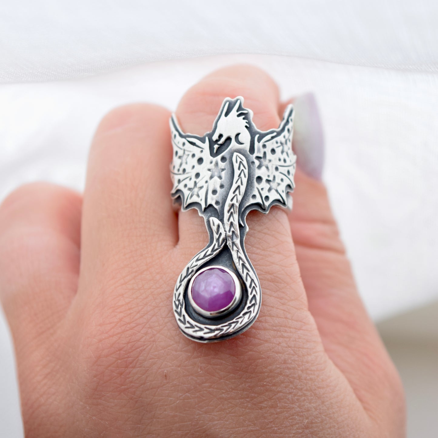 Midnight Dragon Ring with Sapphire size 8.25