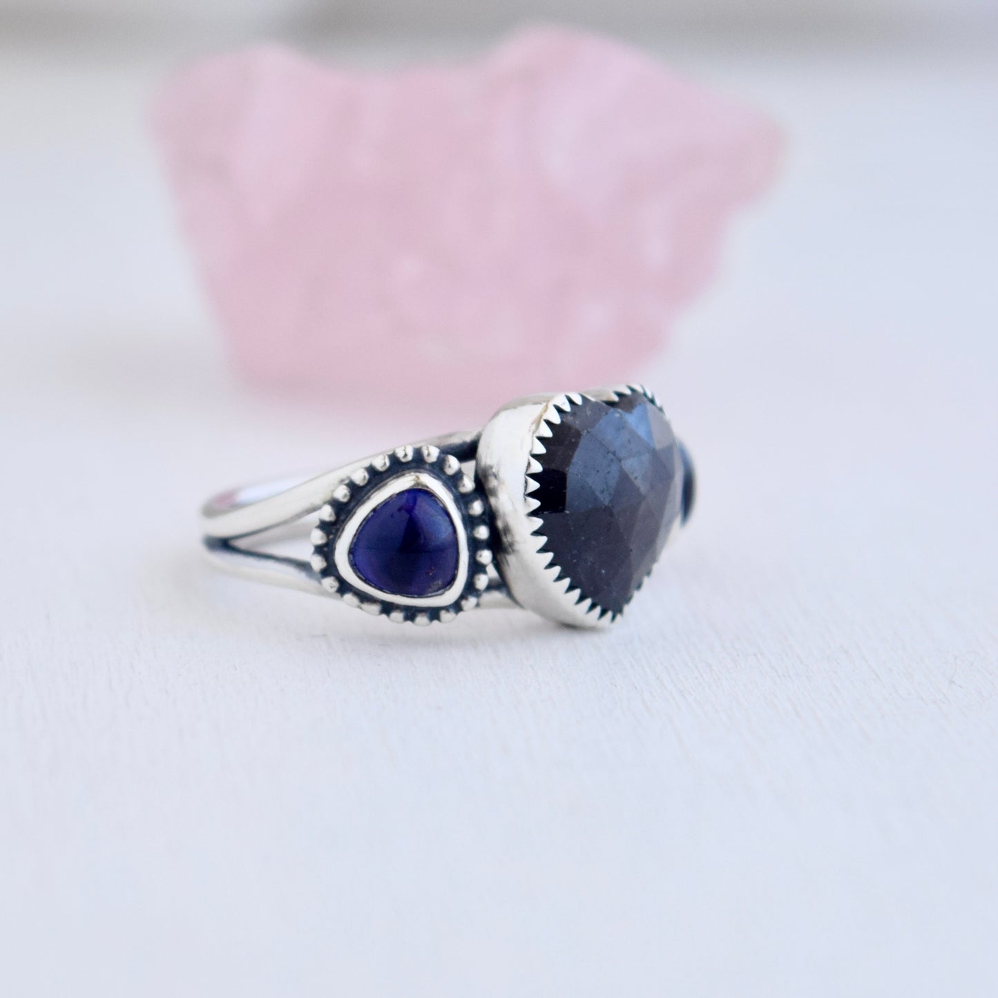 Heart Ring with Sapphire and Iolite size 7.25