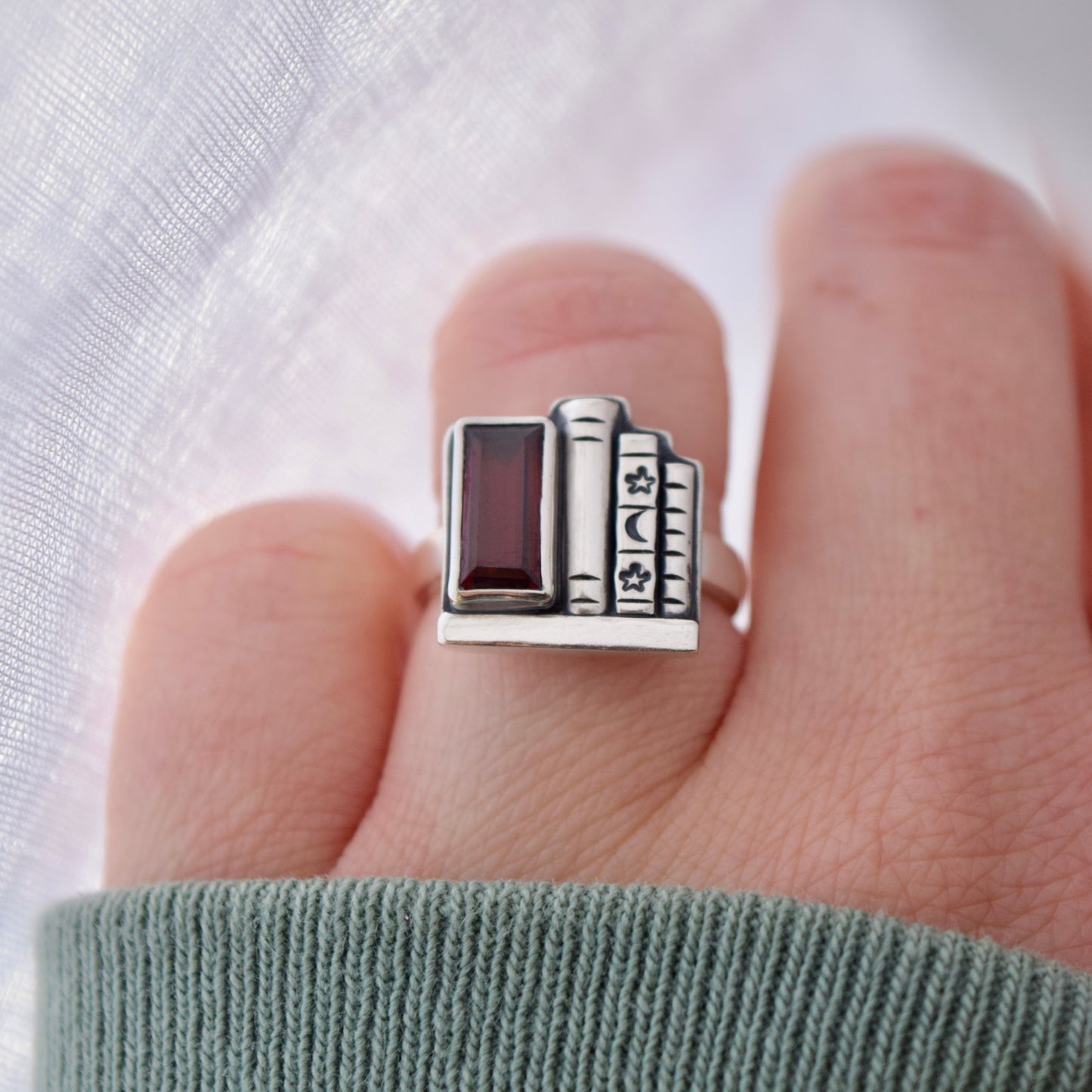 Bookshelf Ring with Garnet Size 5.5