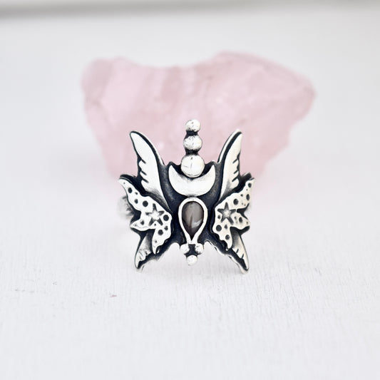 Midnight Fairy Wings Ring with Black Star Sapphire size 7