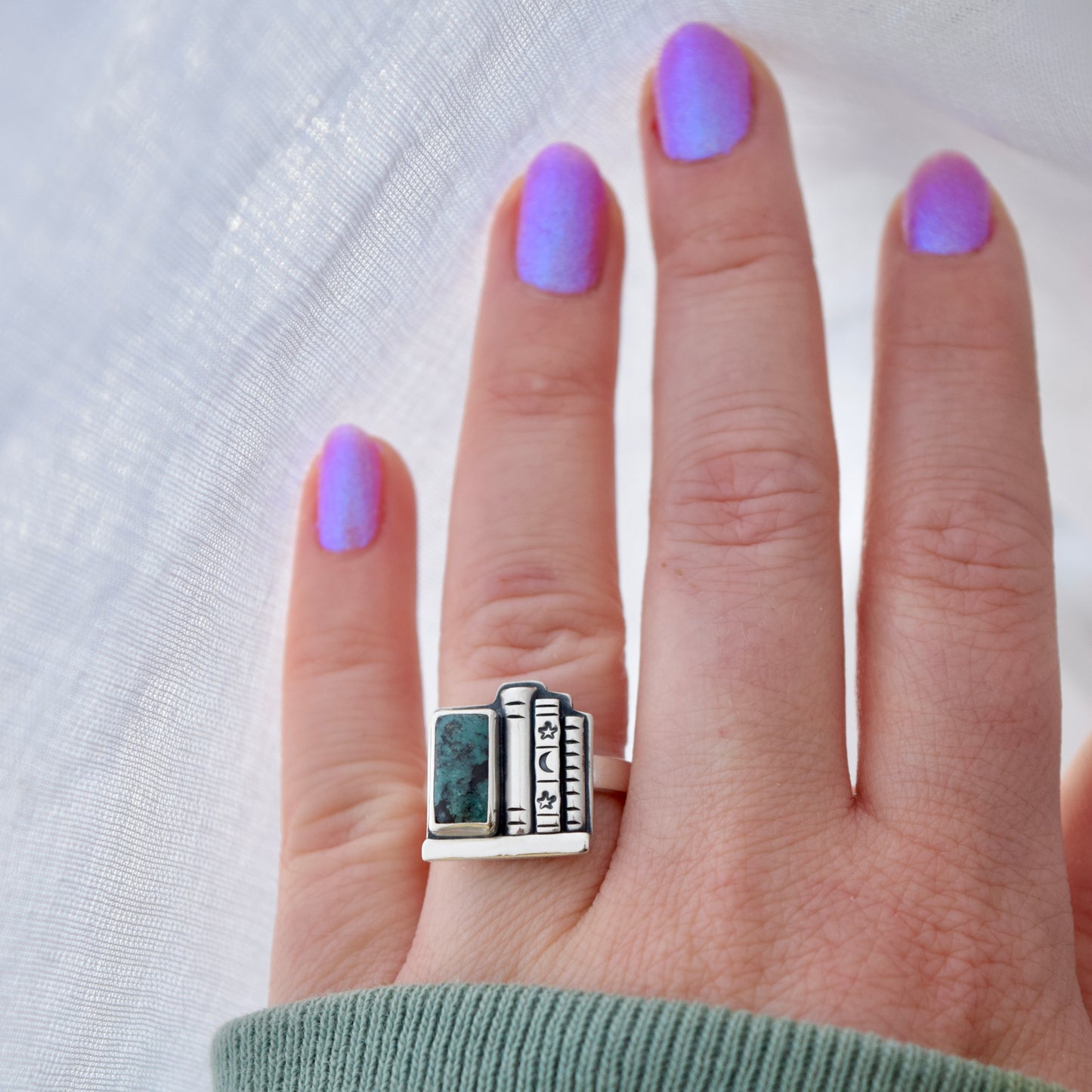 Bookshelf Ring with Tibetan Turquoise Size 6