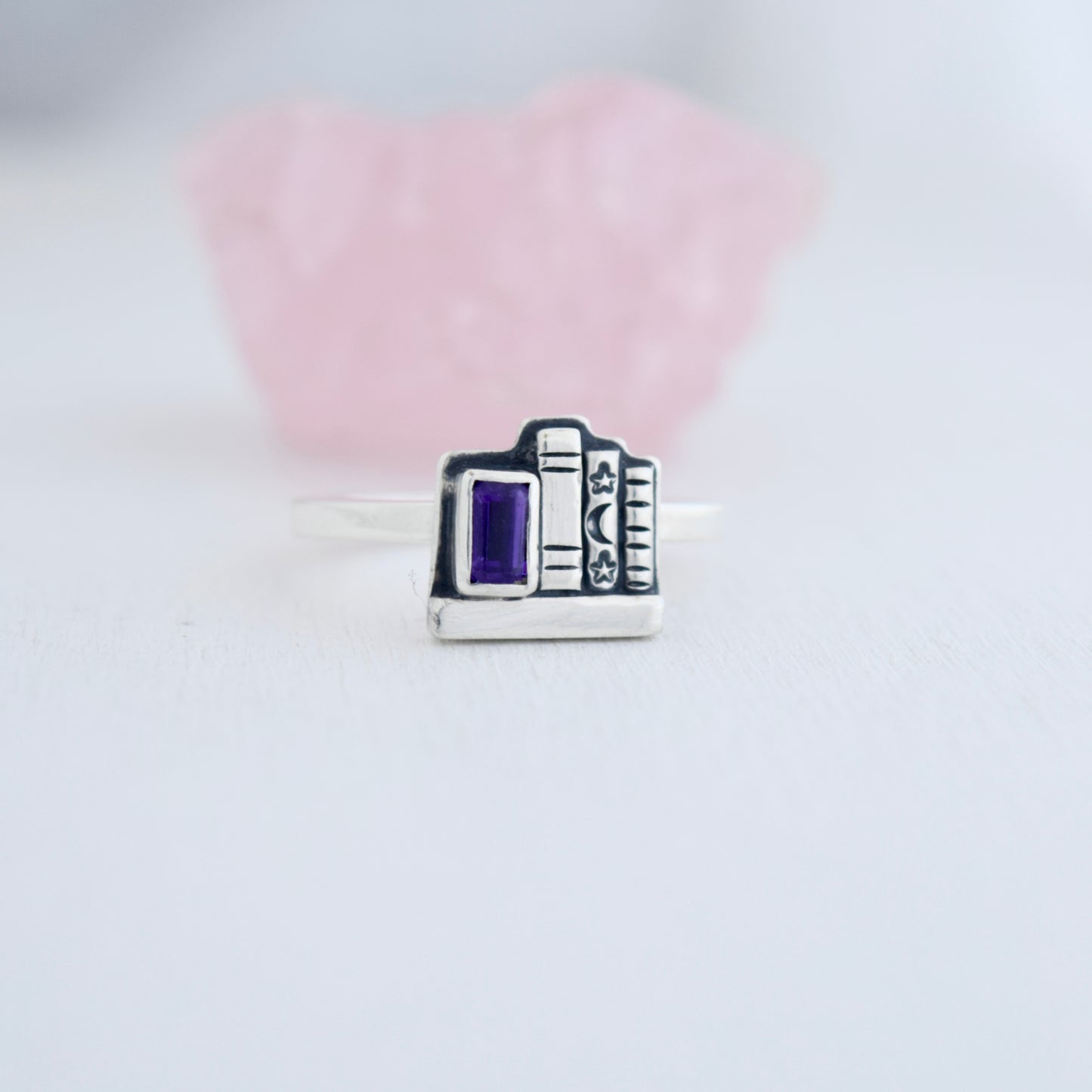Mini Bookshelf Ring with Amethyst Size 9
