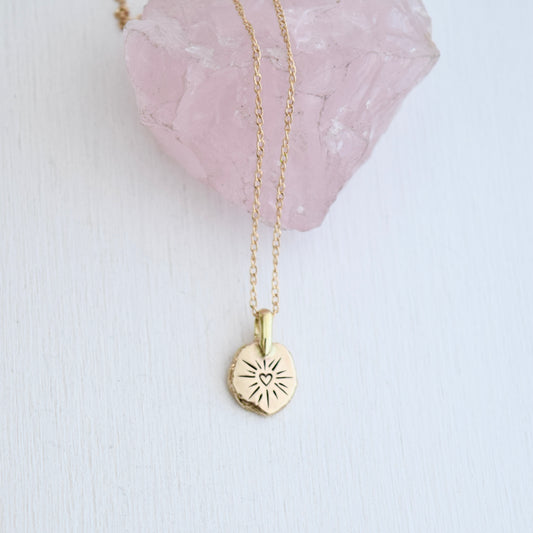 Heart Coin Necklace with 18k Solid Yellow Gold and Gold Fill Chain