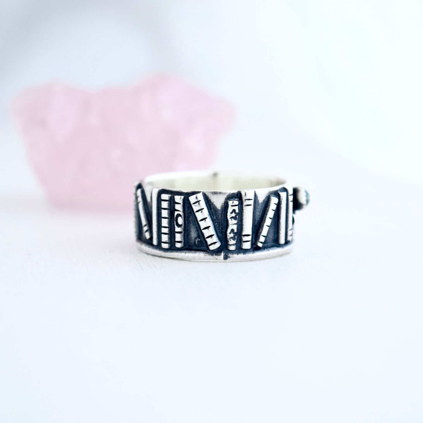 Bookshelf Ring Band with Blue Topaz and Blue Tourmaline Size 8.75