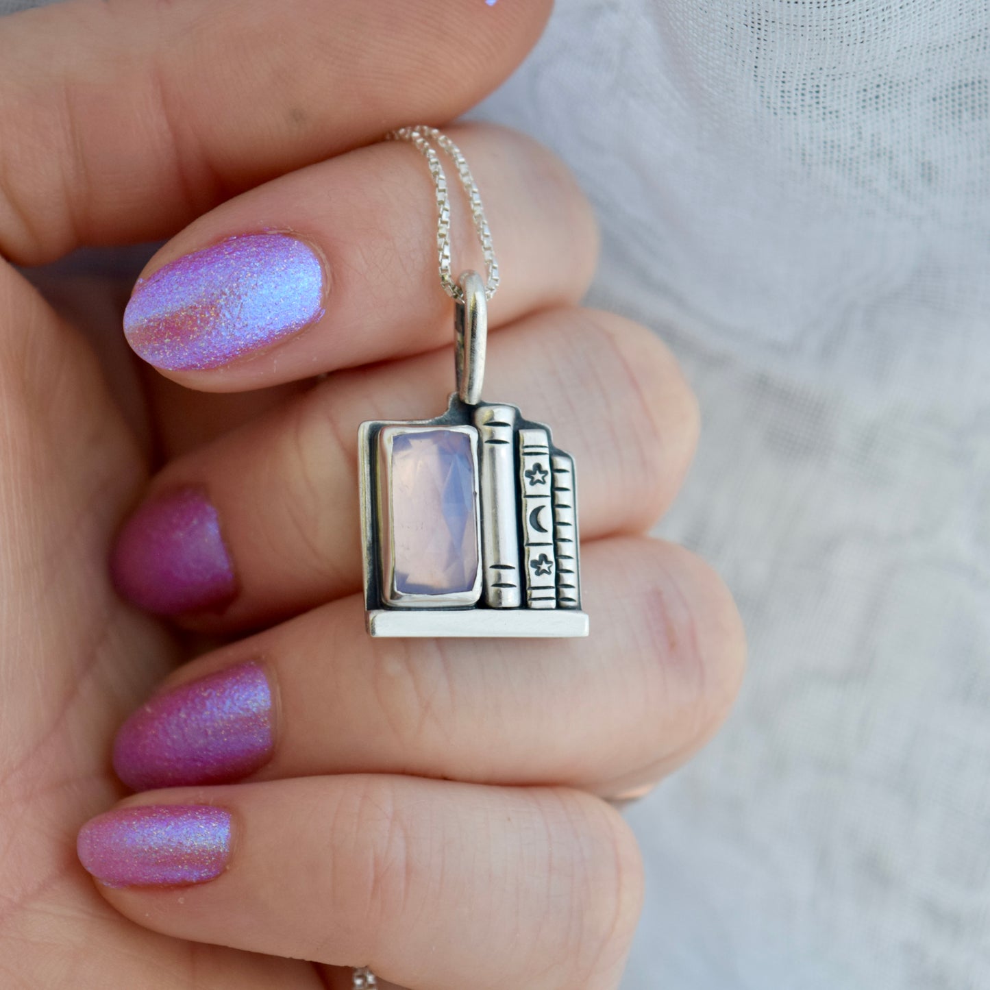 Bookshelf Necklace with Lavender Quartz