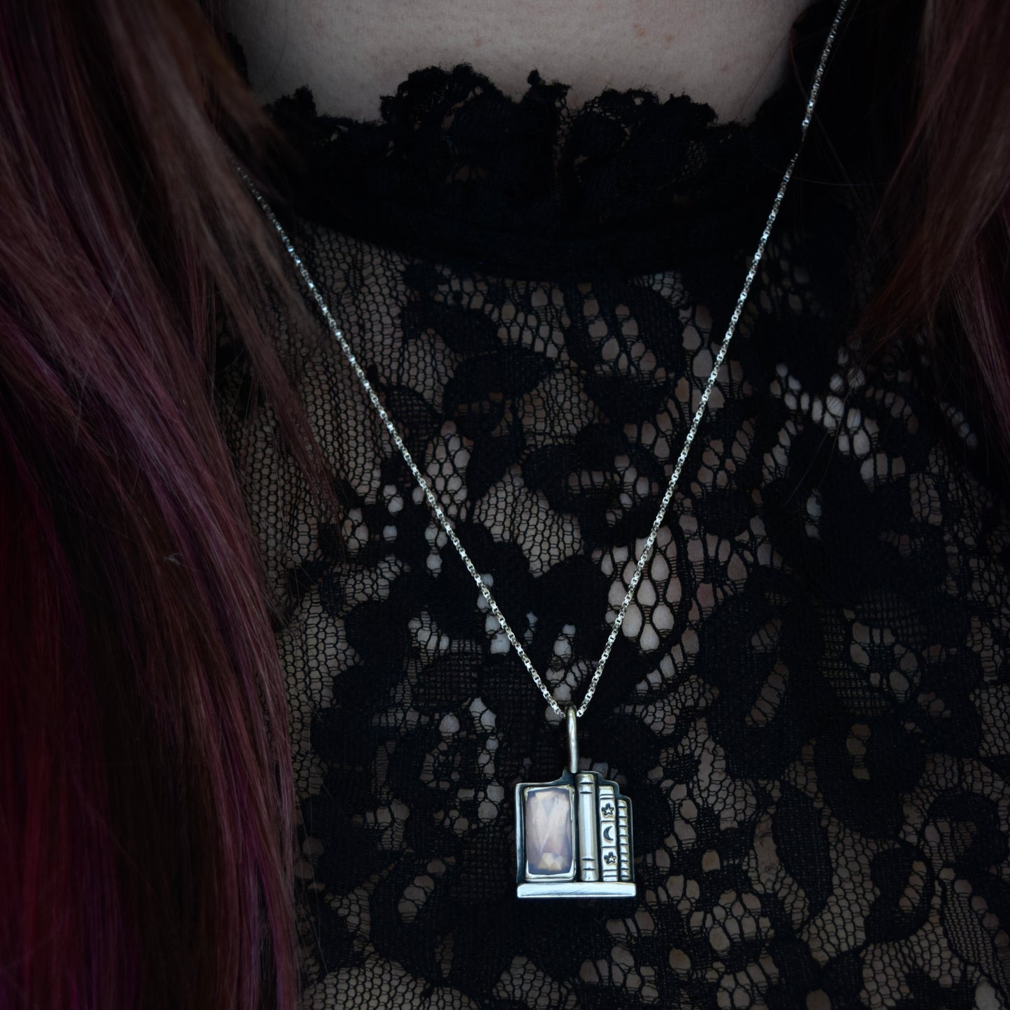 Bookshelf Necklace with Lavender Quartz