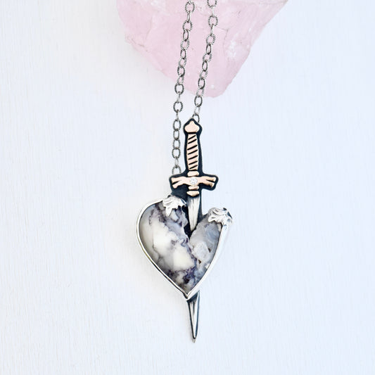 Broken Heart Necklace with Tiffany Stone, .02c Diamond, and Rose Gold Fill
