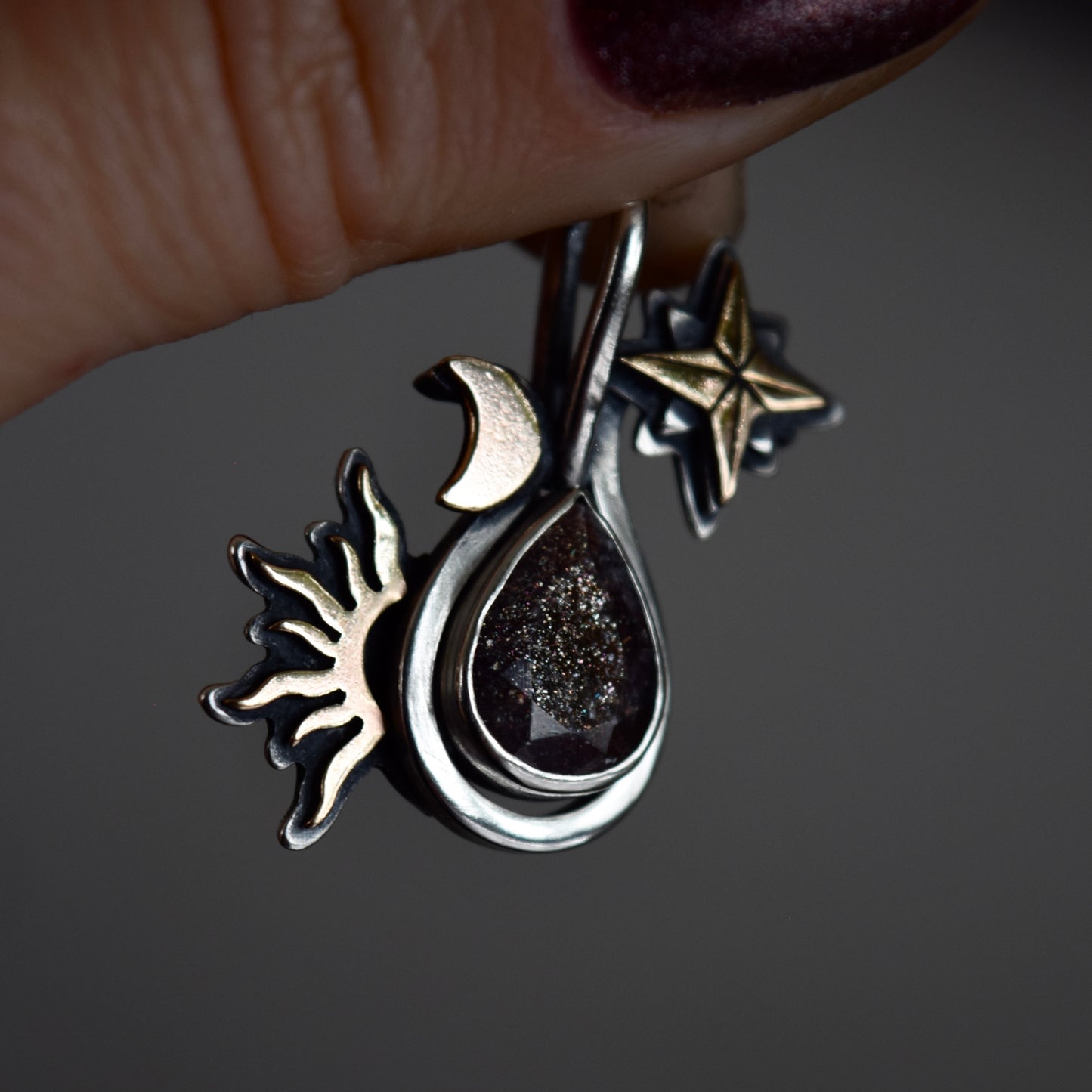 Sun, Moon, and Stars Necklace with Iolite and Gold Fill