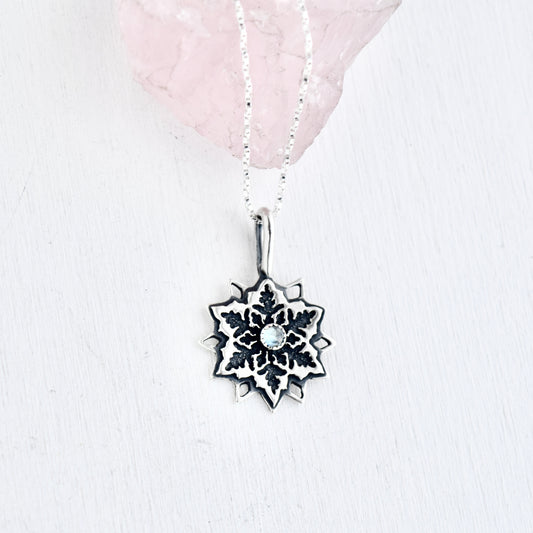 Snowflake Necklace with Teal Montana Sapphire