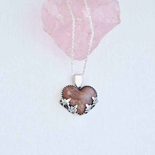 Caged Heart Necklace with Peristerite