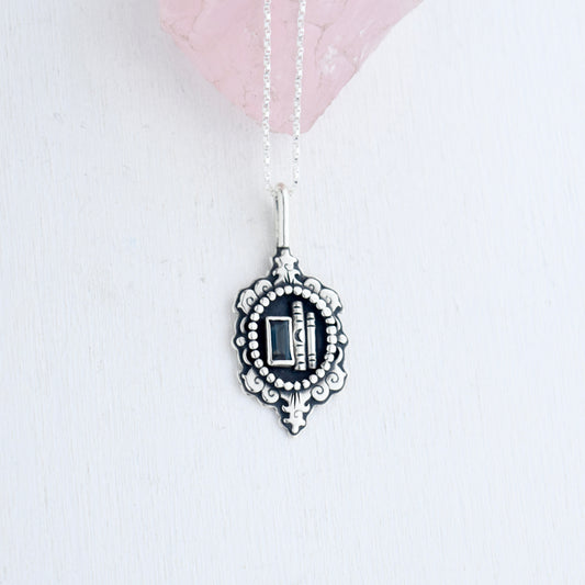 Bookshelf Cameo Necklace with Blue Topaz