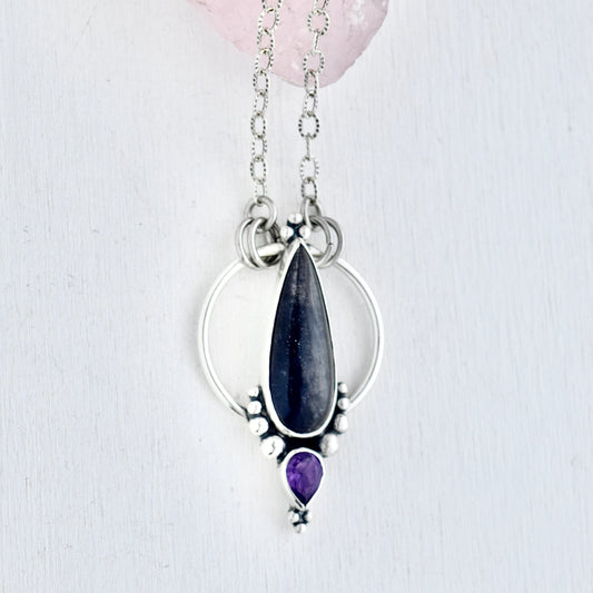 Pendulum Pendant with Iolite and Amethyst