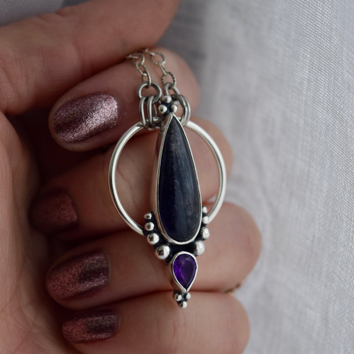 Pendulum Pendant with Iolite and Amethyst