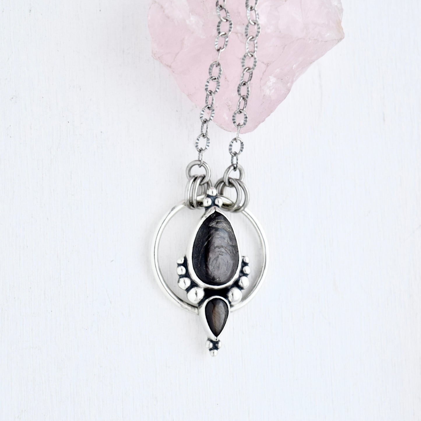 Pendulum Pendant with Hypersthene and Black Star Sapphire