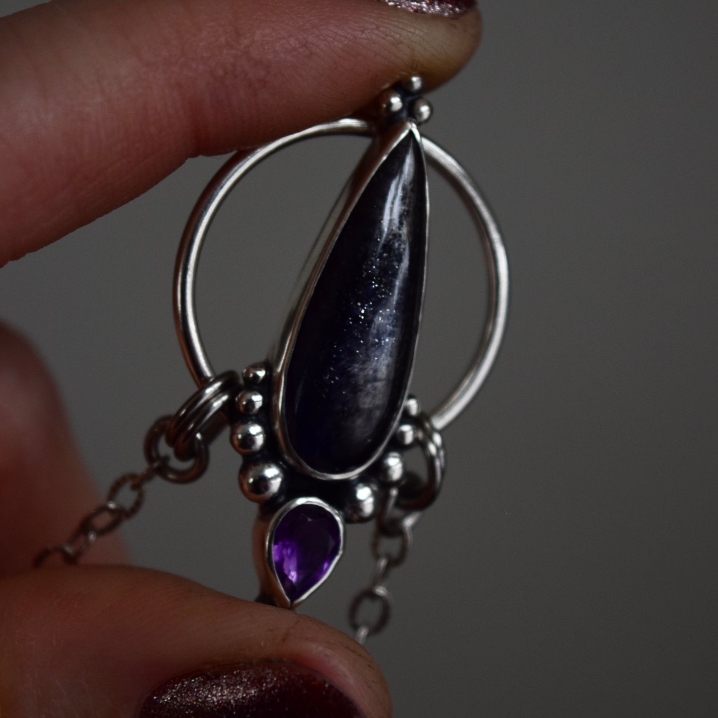 Pendulum Pendant with Iolite and Amethyst