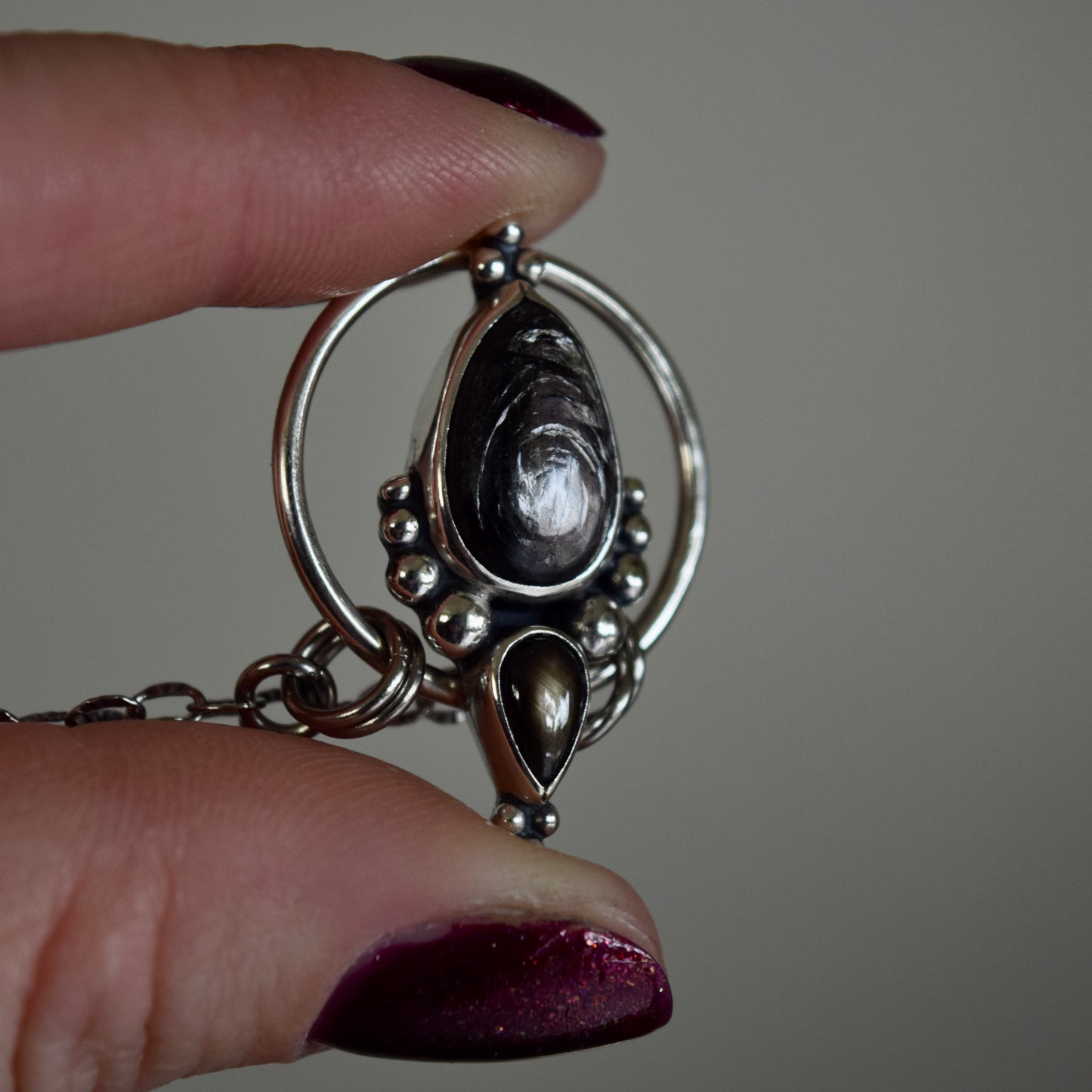 Pendulum Pendant with Hypersthene and Black Star Sapphire