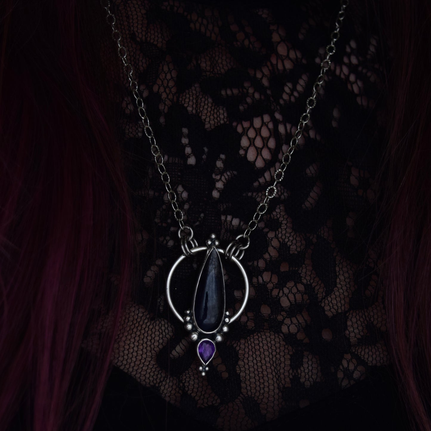 Pendulum Pendant with Iolite and Amethyst