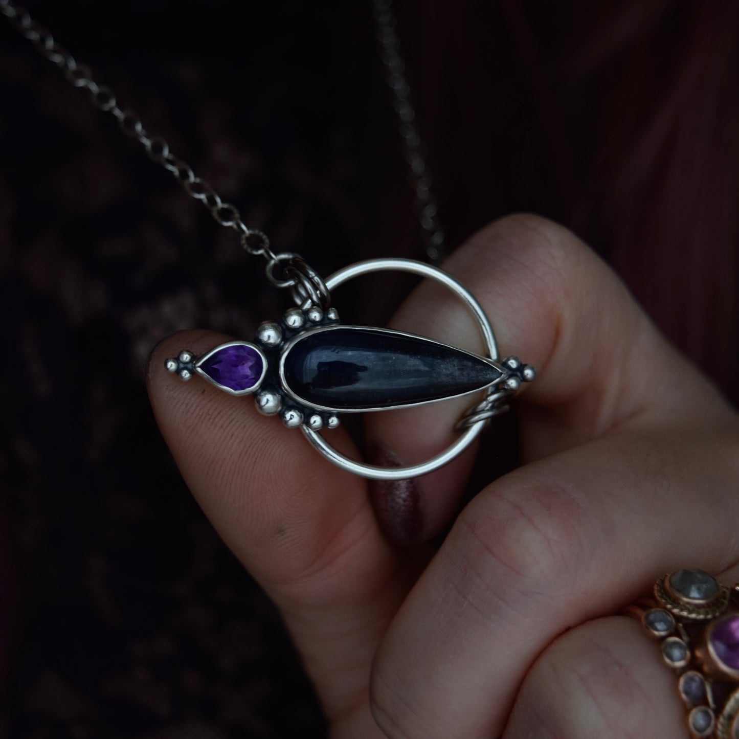 Pendulum Pendant with Iolite and Amethyst