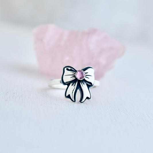 Pink Tourmaline Bow Ring Size 5.5