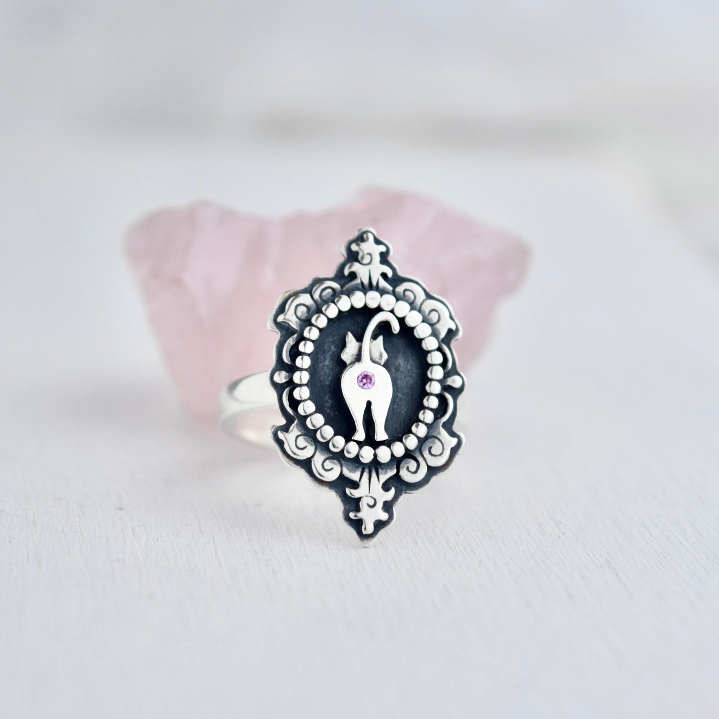 Cat Butthole Cameow Ring with Pink Sapphire Size 8.5