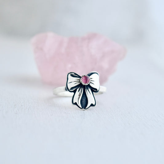 Pink Tourmaline Bow Ring Size 6