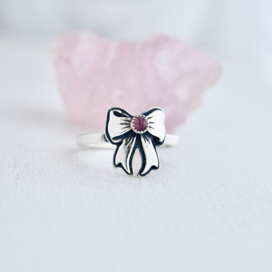 Pink Tourmaline Bow Ring size 7.25